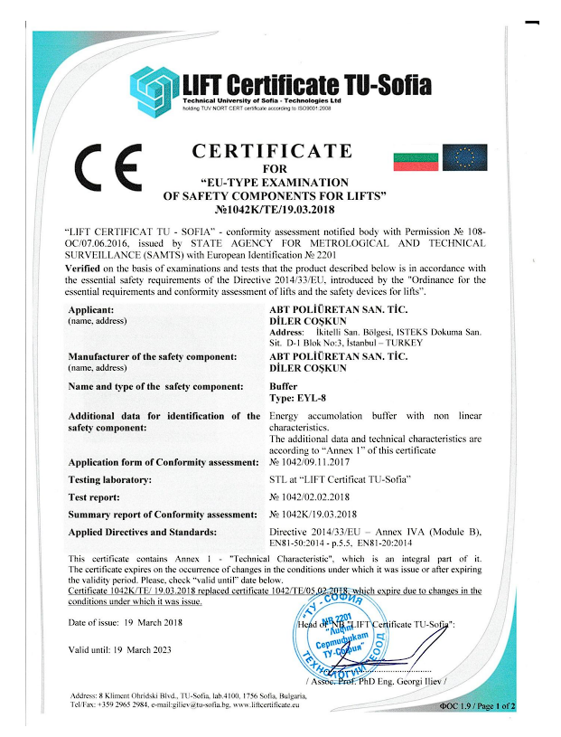 SEP 8 MODEL CE CERTIFICATE