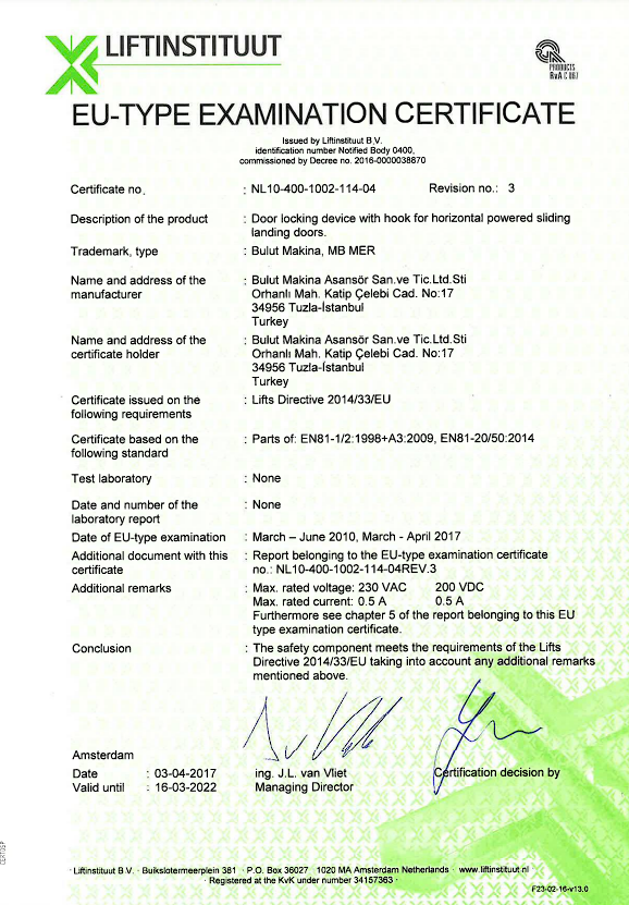 MB MER.- EU TYPE EXAMINATION CERTIFICATE