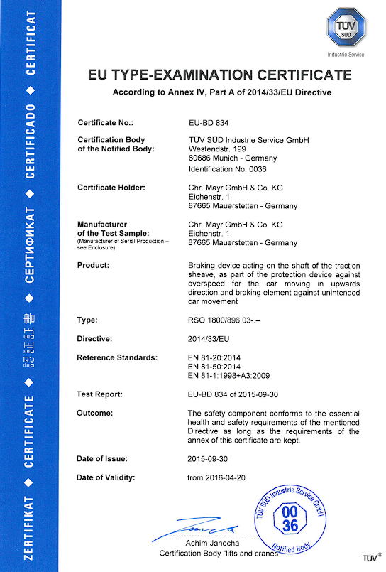 SG75 EU Type Examination Certificate